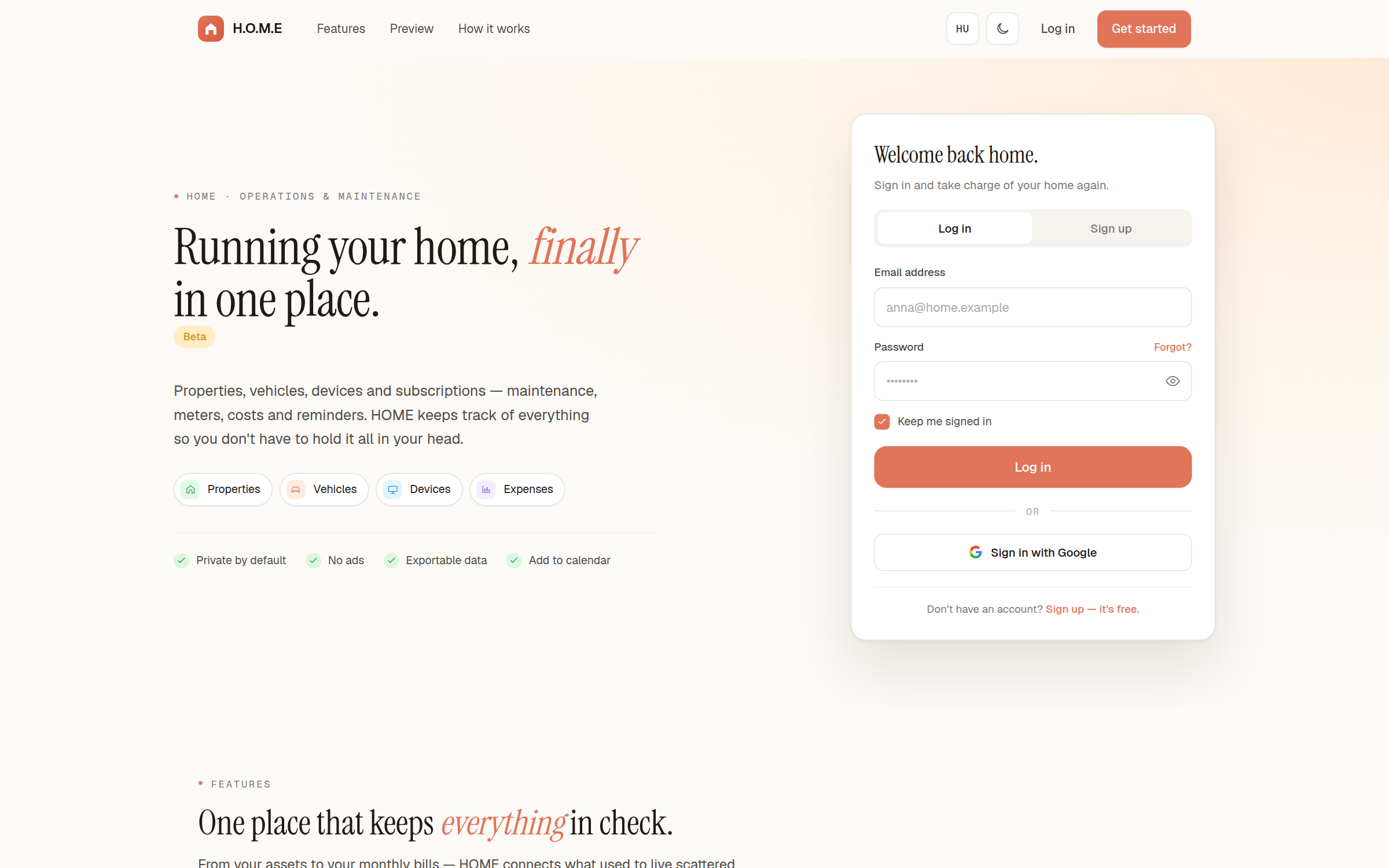 HOME operations dashboard